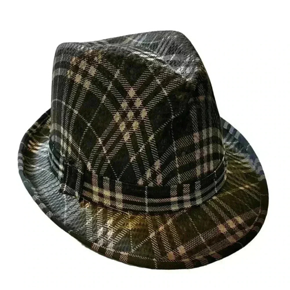 Momentum Men's Polyester Plaid Fedora Hat Black-white Strip Print - Picture 6 of 9
